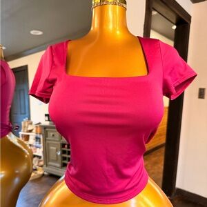 Square Neck Fitted Crop Top in Fuchsia